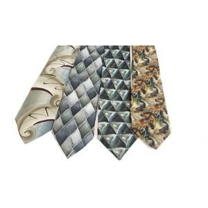 Lot Of 4 Garcia Silk Ties Cartoon Limbo, Snail Garden Blue Fan Argyle Socks 60"